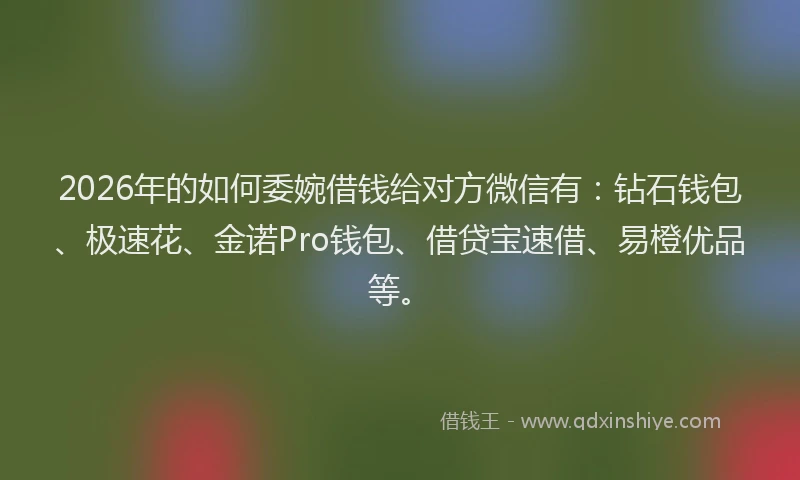 2026年的如何委婉借钱给对方微信有：钻石钱包、极速花、金诺Pro钱包、借贷宝速借、易橙优品等。