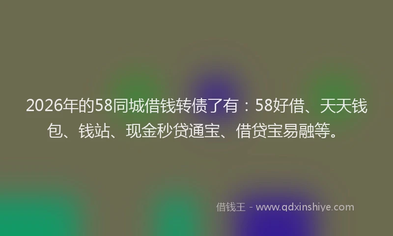 2026年的58同城借钱转债了有:58好借、天天钱包、钱站、现金秒贷通宝、借贷宝易融等。