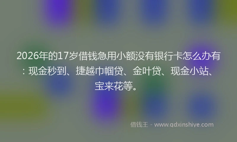2026年的17岁借钱急用小额没有银行卡怎么办有:现金秒到、捷越巾帼贷、金叶贷、现金小站、宝来花等。