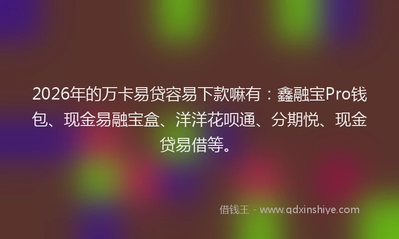 2026年的万卡易贷容易下款嘛有:鑫融宝Pro钱包、现金易融宝盒、洋洋花呗通、分期悦、现金贷易借等。