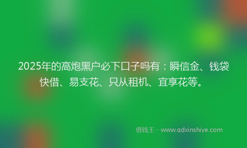 2025年的高炮黑户必下口子吗有：瞬信金、钱袋快借、易支花、只从租机、宜享花等。