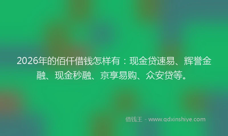 2026年的佰仟借钱怎样有：现金贷速易、辉誉金融、现金秒融、京享易购、众安贷等。