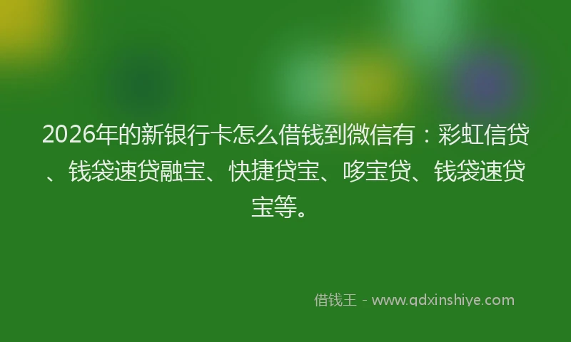 2026年的新银行卡怎么借钱到微信有：彩虹信贷、钱袋速贷融宝、快捷贷宝、哆宝贷、钱袋速贷宝等。