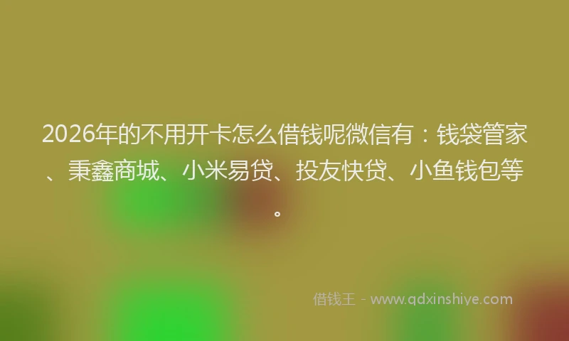 2026年的不用开卡怎么借钱呢微信有:钱袋管家、秉鑫商城、小米易贷、投友快贷、小鱼钱包等。