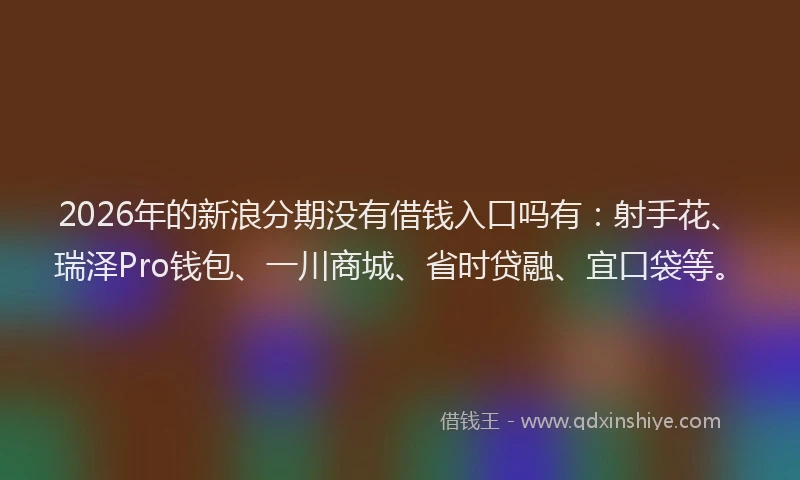 2026年的新浪分期没有借钱入口吗有：射手花、瑞泽Pro钱包、一川商城、省时贷融、宜口袋等。
