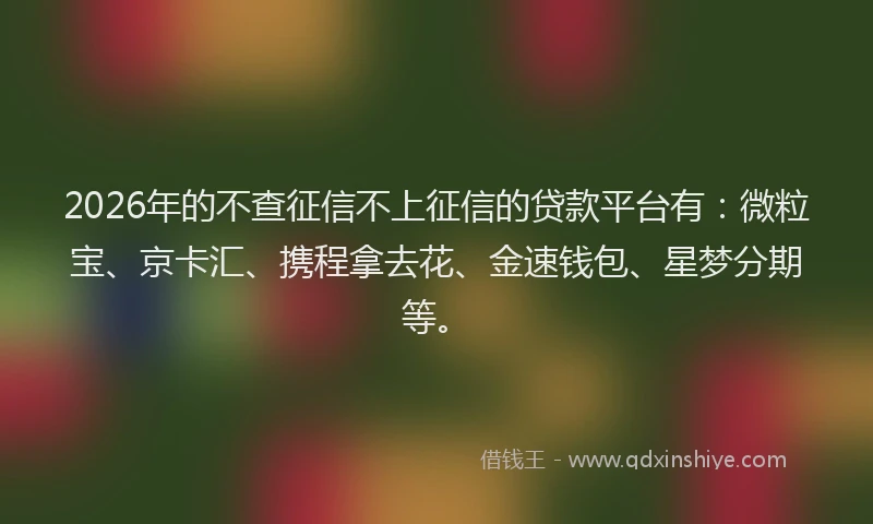 2026年的不查征信不上征信的贷款平台有：微粒宝、京卡汇、携程拿去花、金速钱包、星梦分期等。