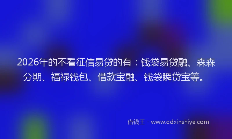 2026年的不看征信易贷的有:钱袋易贷融、森森分期、福禄钱包、借款宝融、钱袋瞬贷宝等。