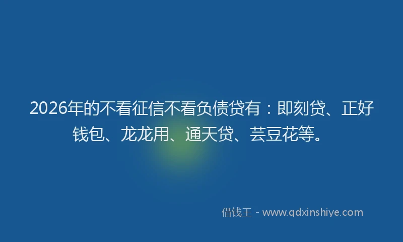 2026年的不看征信不看负债贷有:即刻贷、正好钱包、龙龙用、通天贷、芸豆花等。