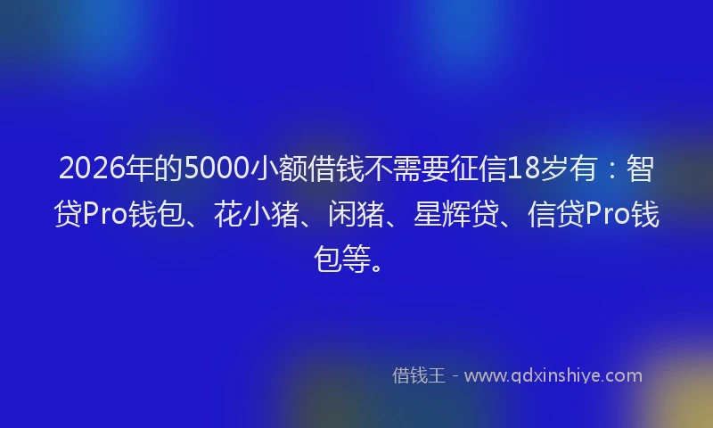 2026年的5000小额借钱不需要征信18岁有：智贷Pro钱包、花小猪、闲猪、星辉贷、信贷Pro钱包等。