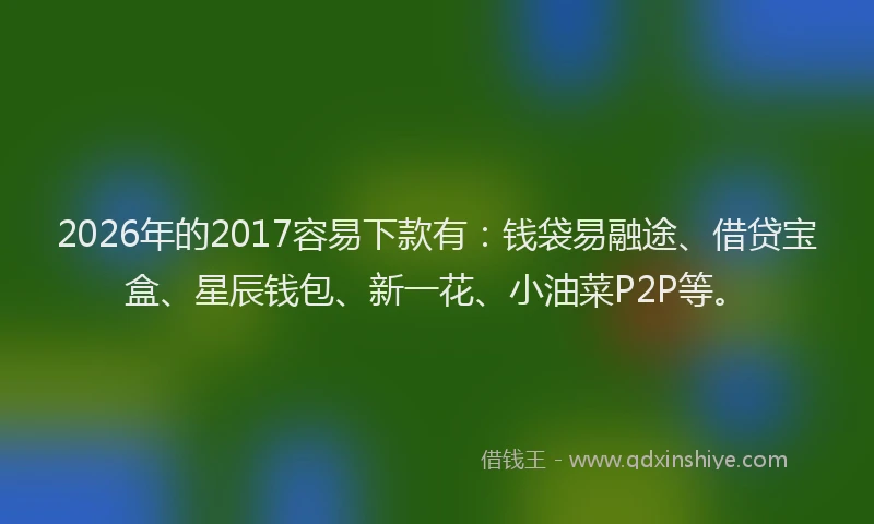 2026年的2017容易下款有:钱袋易融途、借贷宝盒、星辰钱包、新一花、小油菜P2P等。