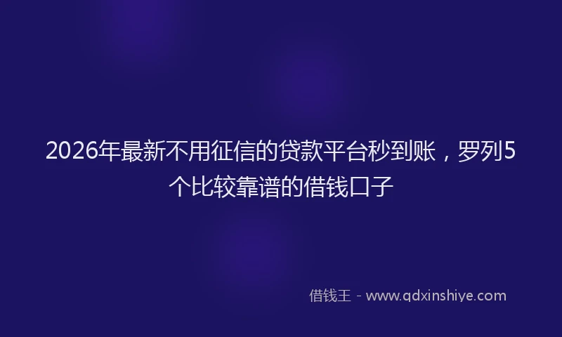 2026年最新不用征信的贷款平台秒到账，罗列5个比较靠谱的借钱口子