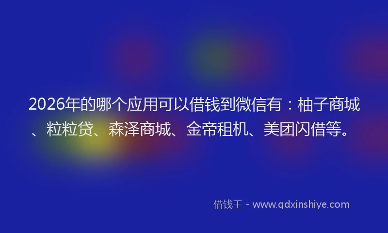 2026年的哪个应用可以借钱到微信有:柚子商城、粒粒贷、森泽商城、金帝租机、美团闪借等。
