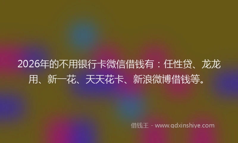 2026年的不用银行卡微信借钱有：任性贷、龙龙用、新一花、天天花卡、新浪微博借钱等。