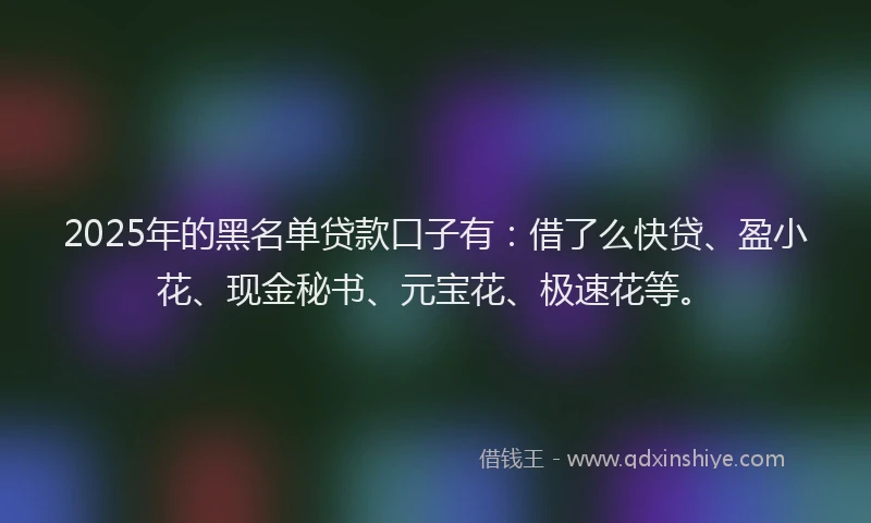 2025年的黑名单贷款口子有:借了么快贷、盈小花、现金秘书、元宝花、极速花等。