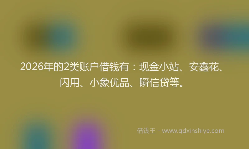 2026年的2类账户借钱有:现金小站、安鑫花、闪用、小象优品、瞬信贷等。