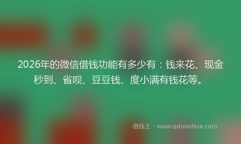 2026年的微信借钱功能有多少有：钱来花、现金秒到、省呗、豆豆钱、度小满有钱花等。