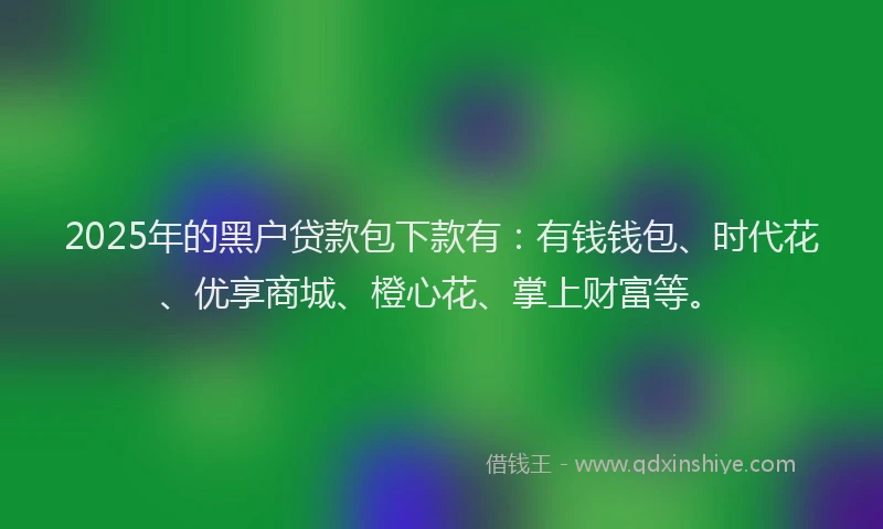 2025年的黑户贷款包下款有：有钱钱包、时代花、优享商城、橙心花、掌上财富等。
