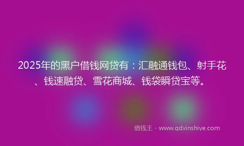 2025年的黑户借钱网贷有：汇融通钱包、射手花、钱速融贷、雪花商城、钱袋瞬贷宝等。