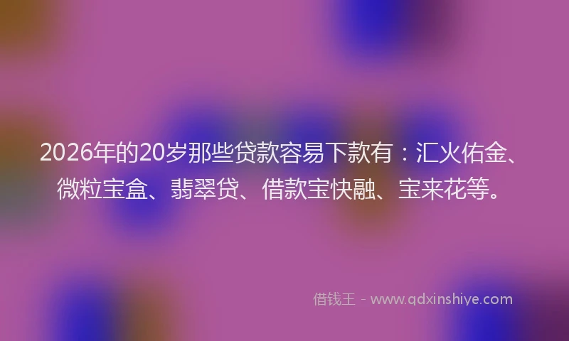 2026年的20岁那些贷款容易下款有：汇火佑金、微粒宝盒、翡翠贷、借款宝快融、宝来花等。