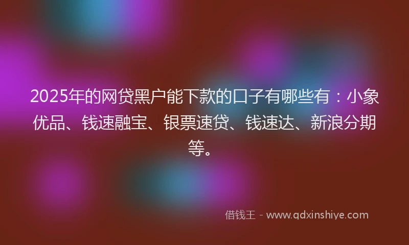 2025年的网贷黑户能下款的口子有哪些有：小象优品、钱速融宝、银票速贷、钱速达、新浪分期等。
