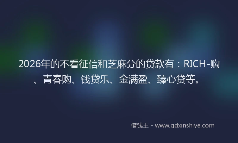 2026年的不看征信和芝麻分的贷款有：RICH-购、青春购、钱贷乐、金满盈、臻心贷等。