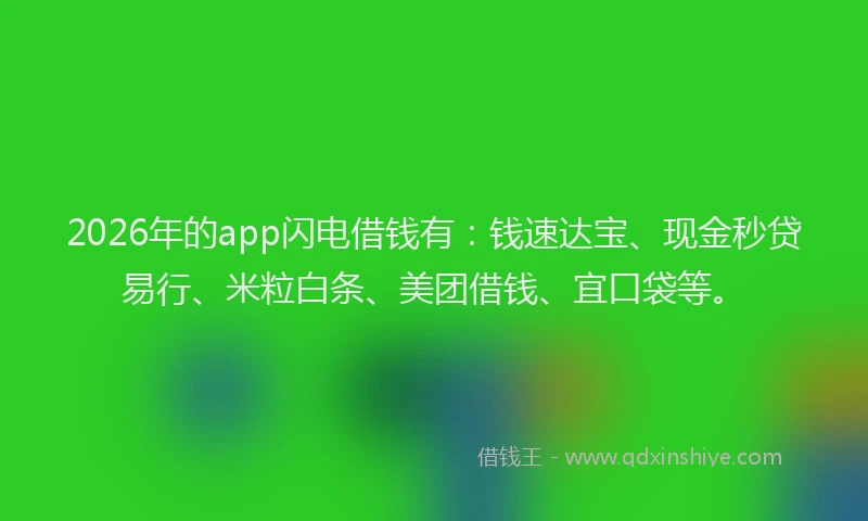 2026年的app闪电借钱有：钱速达宝、现金秒贷易行、米粒白条、美团借钱、宜口袋等。