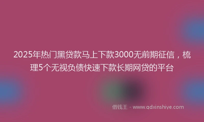 2025年热门黑贷款马上下款3000无前期征信，梳理5个无视负债快速下款长期网贷的平台
