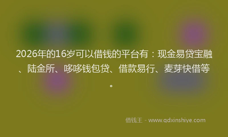 2026年的16岁可以借钱的平台有:现金易贷宝融、陆金所、哆哆钱包贷、借款易行、麦芽快借等。