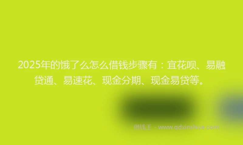 2025年的饿了么怎么借钱步骤有:宜花呗、易融贷通、易速花、现金分期、现金易贷等。