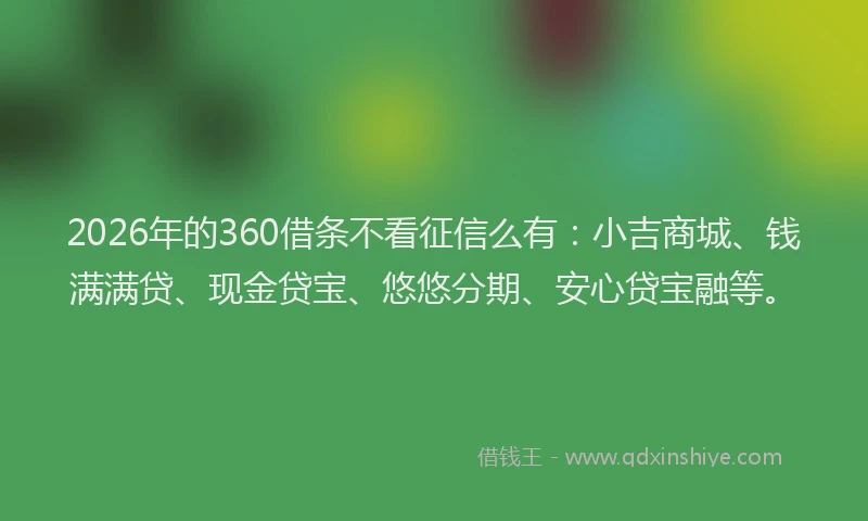 2026年的360借条不看征信么有：小吉商城、钱满满贷、现金贷宝、悠悠分期、安心贷宝融等。