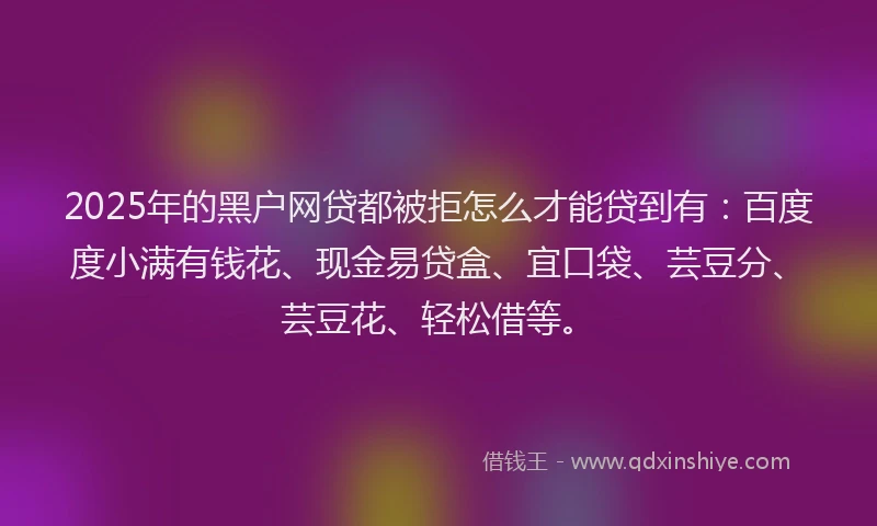 2025年的黑户网贷都被拒怎么才能贷到有：百度度小满有钱花、现金易贷盒、宜口袋、芸豆分、芸豆花、轻松借等。