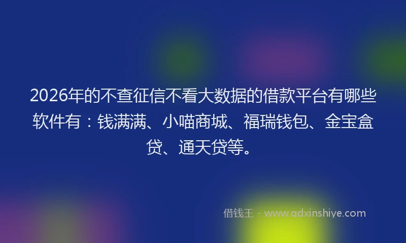 2026年的不查征信不看大数据的借款平台有哪些软件有:钱满满、小喵商城、福瑞钱包、金宝盒贷、通天贷等。