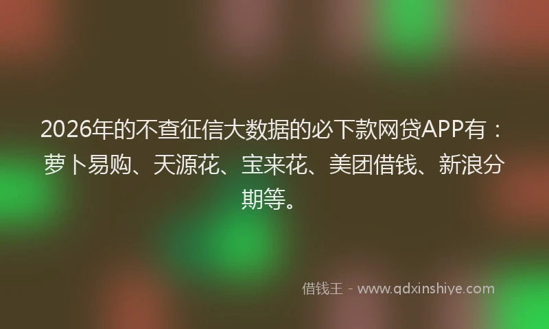 2026年的不查征信大数据的必下款网贷APP有：萝卜易购、天源花、宝来花、美团借钱、新浪分期等。