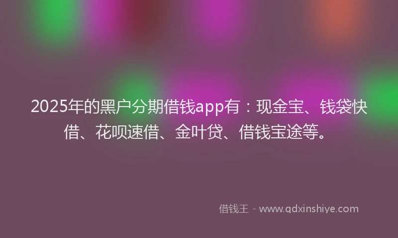 2025年的黑户分期借钱app有:现金宝、钱袋快借、花呗速借、金叶贷、借钱宝途等。