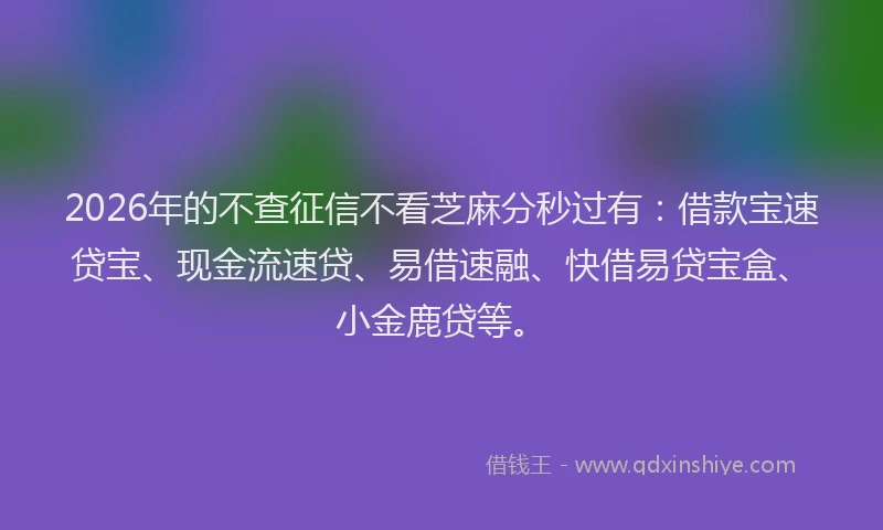 2026年的不查征信不看芝麻分秒过有:借款宝速贷宝、现金流速贷、易借速融、快借易贷宝盒、小金鹿贷等。