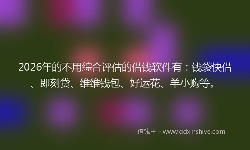 2026年的不用综合评估的借钱软件有：钱袋快借、即刻贷、维维钱包、好运花、羊小购等。