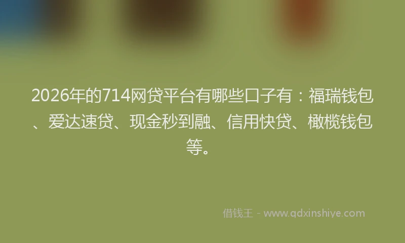 2026年的714网贷平台有哪些口子有:福瑞钱包、爱达速贷、现金秒到融、信用快贷、橄榄钱包等。