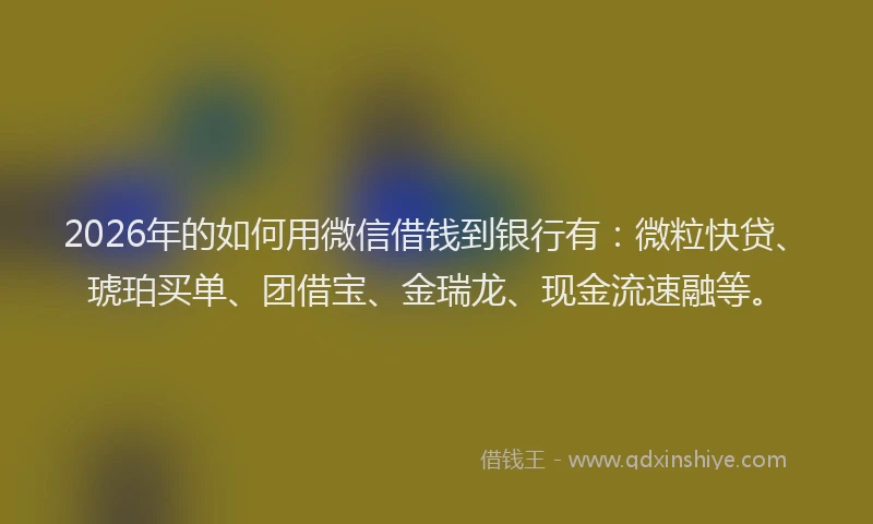 2026年的如何用微信借钱到银行有:微粒快贷、琥珀买单、团借宝、金瑞龙、现金流速融等。