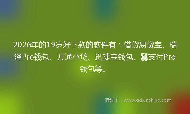 2026年的19岁好下款的软件有:借贷易贷宝、瑞泽Pro钱包、万通小贷、迅捷宝钱包、翼支付Pro钱包等。