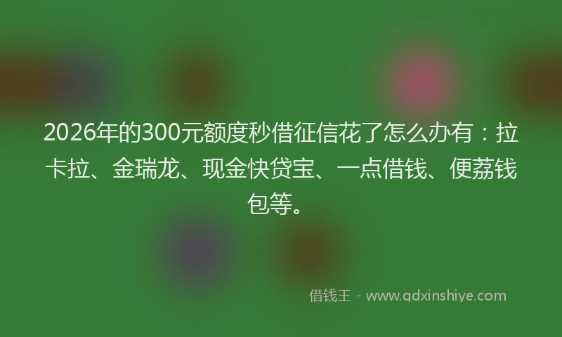 2026年的300元额度秒借征信花了怎么办有：拉卡拉、金瑞龙、现金快贷宝、一点借钱、便荔钱包等。