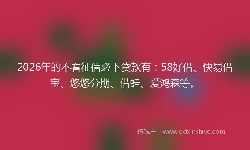 2026年的不看征信必下贷款有：58好借、快易借宝、悠悠分期、借蛙、爱鸿森等。