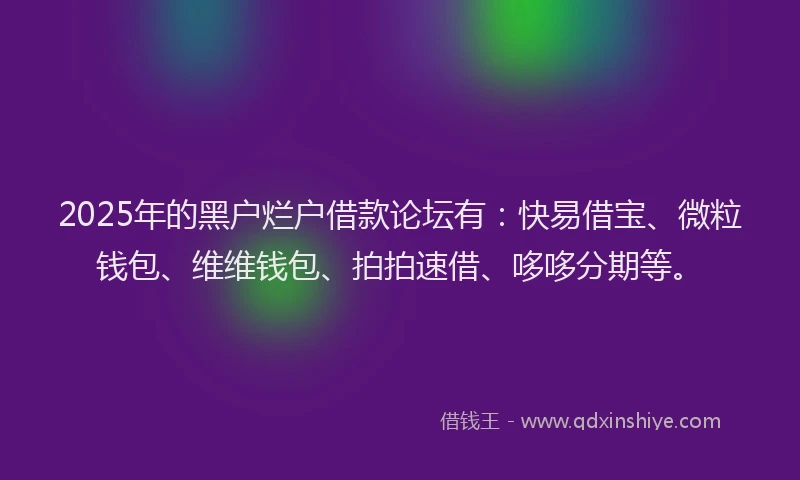 2025年的黑户烂户借款论坛有:快易借宝、微粒钱包、维维钱包、拍拍速借、哆哆分期等。