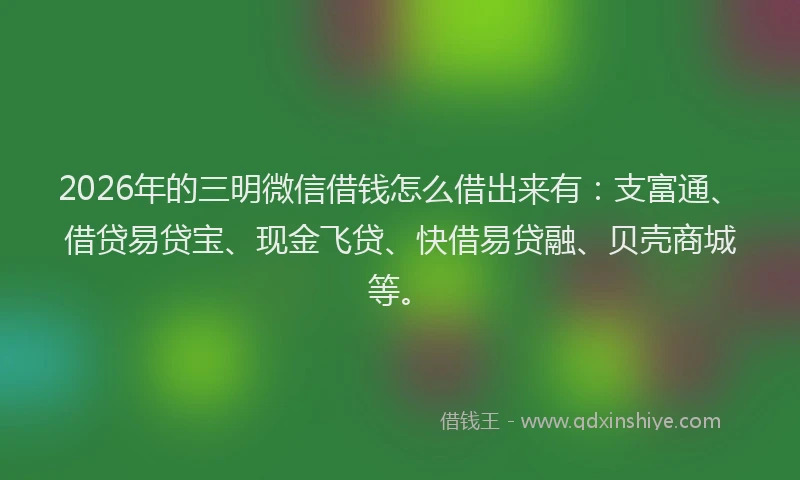 2026年的三明微信借钱怎么借出来有：支富通、借贷易贷宝、现金飞贷、快借易贷融、贝壳商城等。
