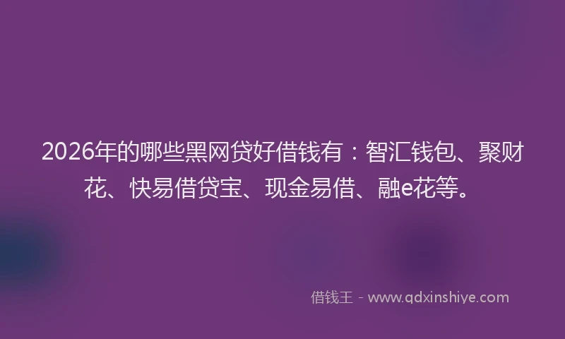 2026年的哪些黑网贷好借钱有:智汇钱包、聚财花、快易借贷宝、现金易借、融e花等。