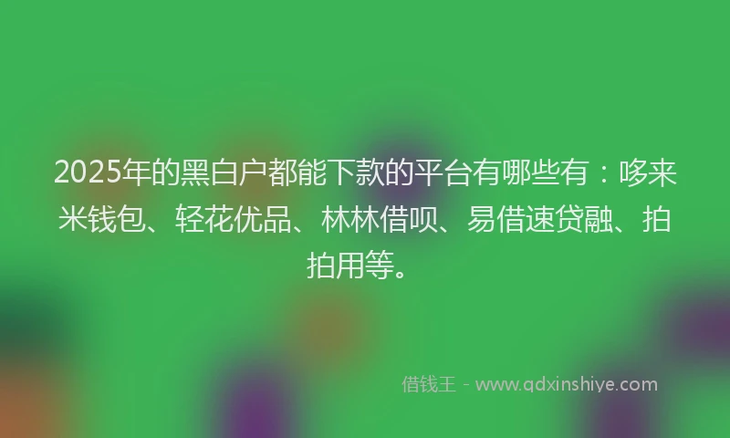 2025年的黑白户都能下款的平台有哪些有:哆来米钱包、轻花优品、林林借呗、易借速贷融、拍拍用等。