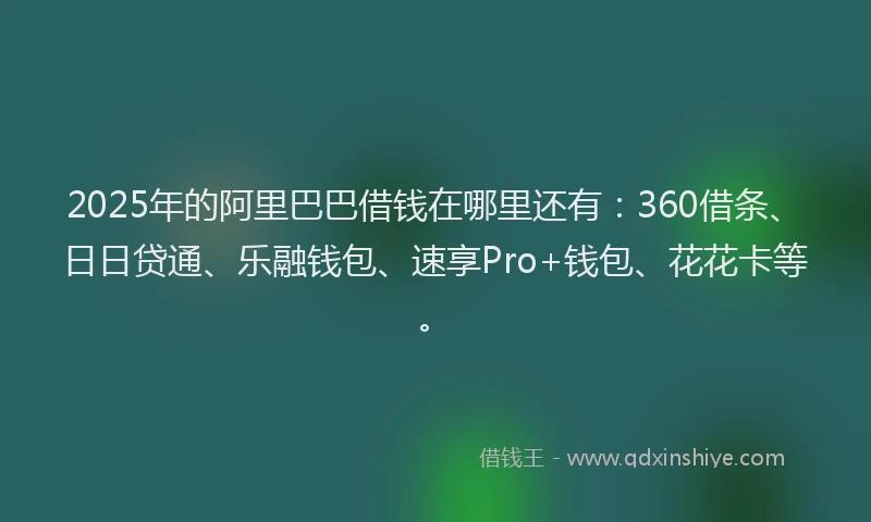 2025年的阿里巴巴借钱在哪里还有：360借条、日日贷通、乐融钱包、速享Pro+钱包、花花卡等。
