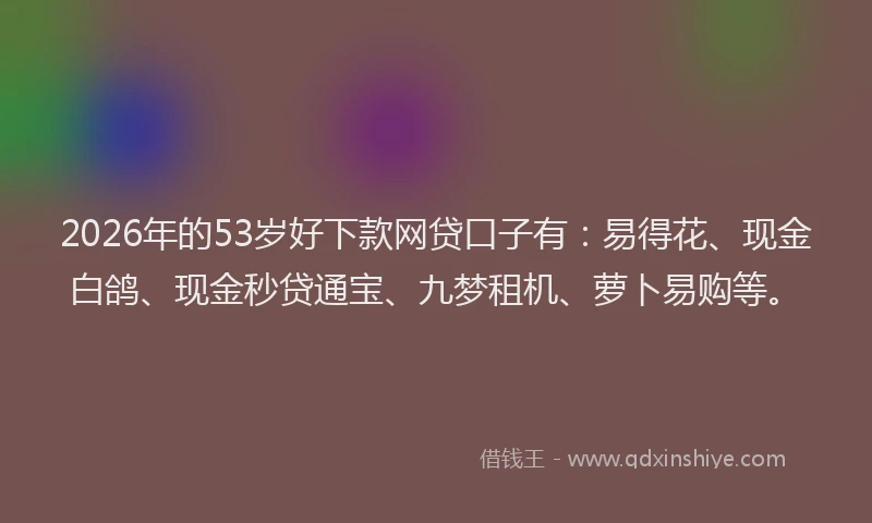 2026年的53岁好下款网贷口子有:易得花、现金白鸽、现金秒贷通宝、九梦租机、萝卜易购等。