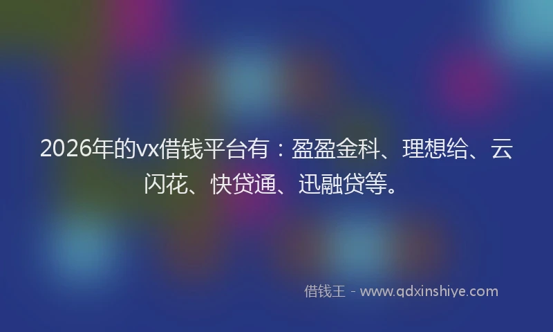 2026年的vx借钱平台有:盈盈金科、理想给、云闪花、快贷通、迅融贷等。