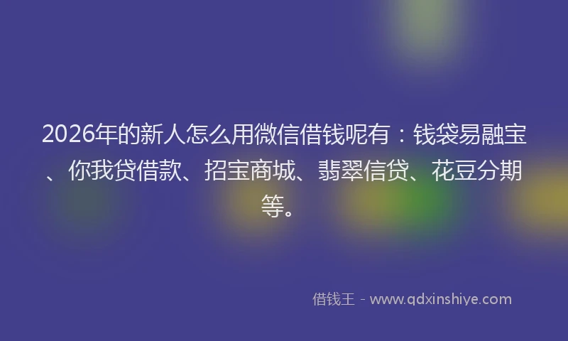 2026年的新人怎么用微信借钱呢有：钱袋易融宝、你我贷借款、招宝商城、翡翠信贷、花豆分期等。