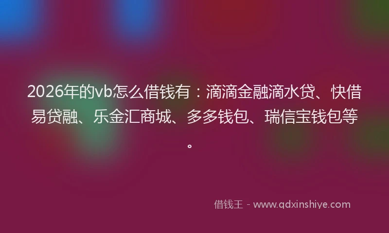 2026年的vb怎么借钱有：滴滴金融滴水贷、快借易贷融、乐金汇商城、多多钱包、瑞信宝钱包等。